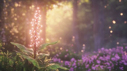 Obraz premium Enchanting Twilight Scene with Delicate Flowers and Soft Light