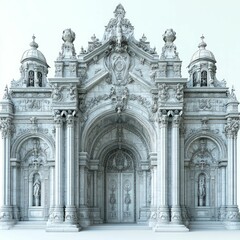 Obraz premium Ornate palace entrance, detailed carvings, grand architecture.