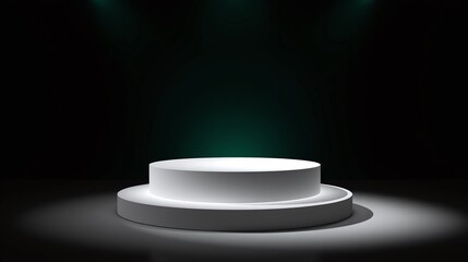 Fototapeta premium A circular pedestal illuminated by a single spotlight against a dark background.