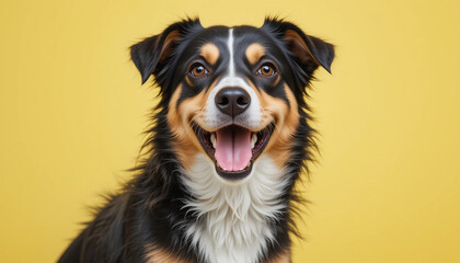 Fototapeta premium Happy Dogs with Tongues Out Against Solid Yellow Background
