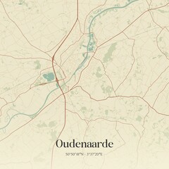 Vintage map of Oudenaarde, Belgium.