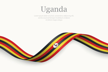 Uganda flag on Waving ribbon