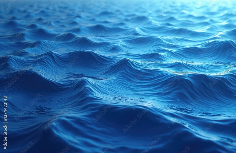 Aufkleber Illustration of blue ocean surface with spectral abstract rippled texture background. Digital generative AI artwork evokes sense of depth, rich sea, imagine. Backdrop for modern design. Rippling