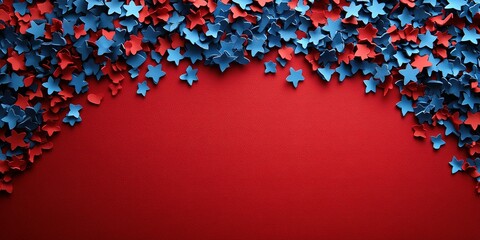Obraz premium Colorful star-shaped decorations in red and blue create a festive background for celebrations