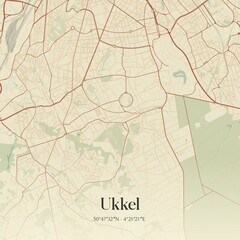 Vintage map of Ukkel, Belgium.
