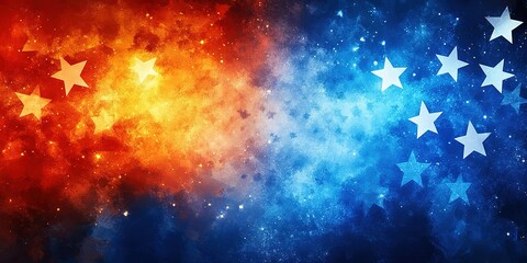 Naklejka premium Colorful abstract background showcasing a clash of warm and cool tones with star motifs