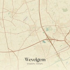 Vintage Map Wevelgem Belgium 