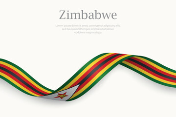 Zimbabwe flag on Waving ribbon