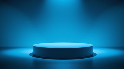 A circular platform illuminated by blue light against a dark, enveloping background.