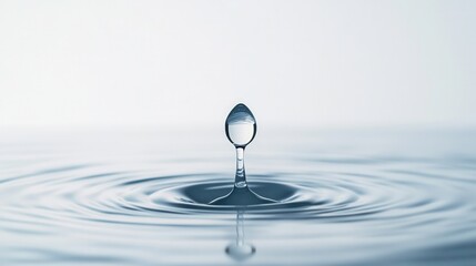 Water Droplet Splashing from Surface with Ripple Effects in Soft Light Background