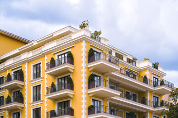 Fototapeta premium Spacious waterfront apartments by scenic Mediterranean marina