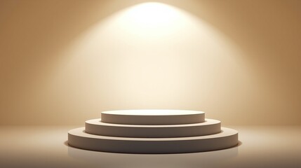 Obraz premium Three circular platforms in neutral tones under focused illumination.