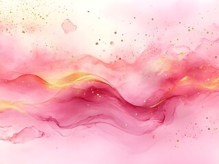 Artistic watercolor splashes of pink and blue create a bubbly, liquid design