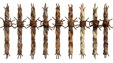 Rusty Barbed Wire Seamless Texture, Aged Iron Fence for Sharp Decay Design, isolated on transparent background.