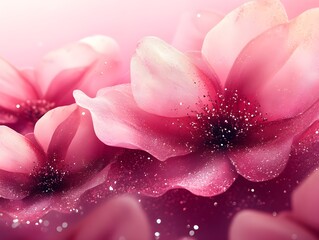 Fototapeta premium A macro closeup reveals the delicate pink petals of a blooming garden flora