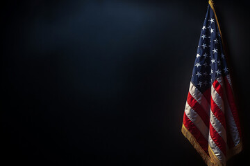 Celebrating American Pride, Labor Day, Memorial Day, and Veterans Day with a Striking US Flag on Dark Background. Generative AI
