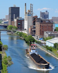 Obraz premium A barge loaded with coal huge piles of black fuel _008