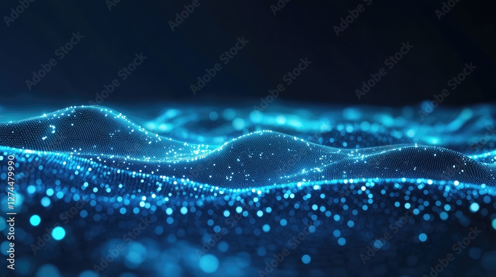 Aufkleber abstract digital wave with glowing blue particles creating a futuristic surface. ideal for technolog