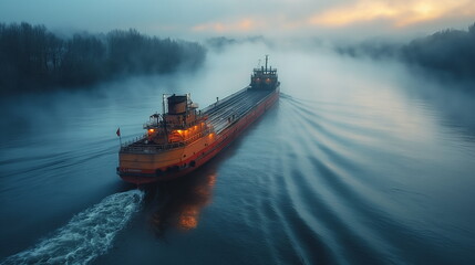 A barge on the river a massive cargo ship without _006