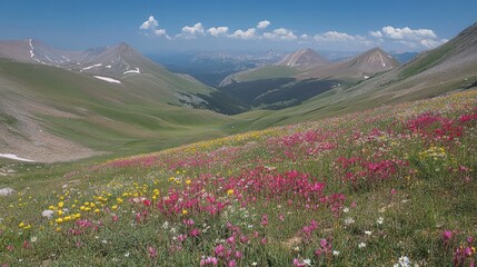 Fototapeta premium Mountain Wildflower Meadow Amidst Majestic Peaks