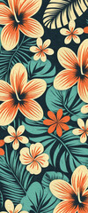 Hawaiian flowers. Oil painting. Pattern for printing on wall decorations, covers, leaflets, business cards