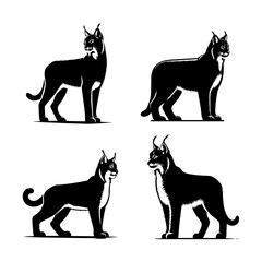 Standing Lynx Silhouette Vector Set – Elegant Wild Cat Illustrations for Logos & Design
