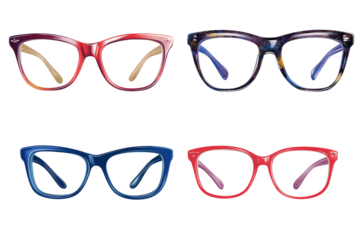 Set of four drawings of glasses in different colors. Transparent background