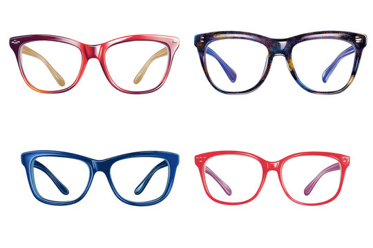 Set of four drawings of glasses in different colors. Transparent background