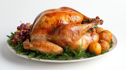 Roasted turkey Thanksgiving feast platter, studio shot
