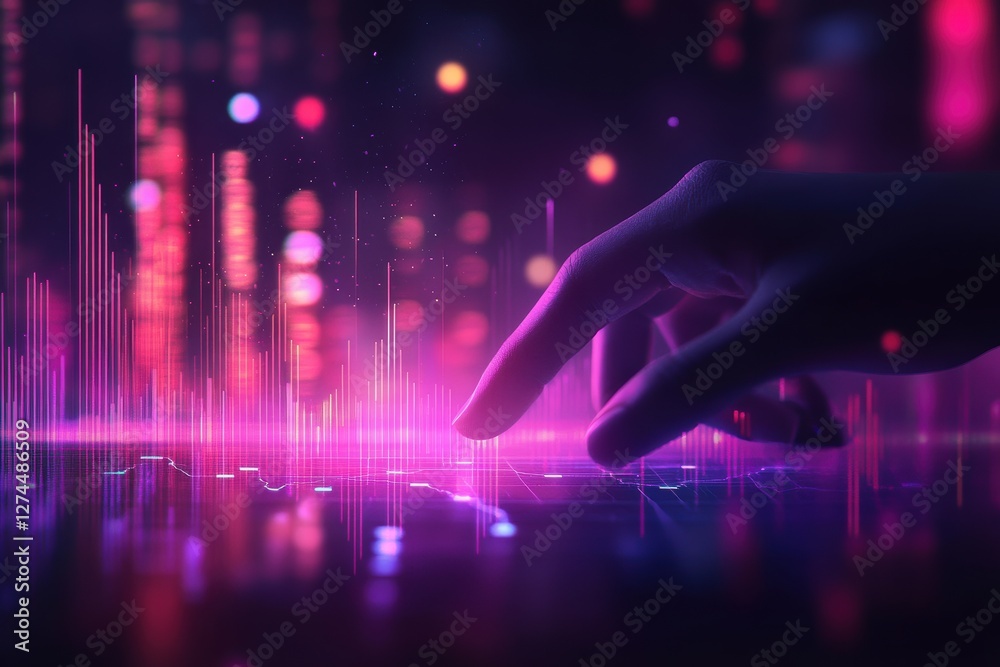 Poster hand interacting with futuristic digital interface