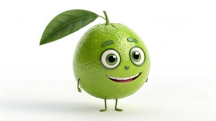 3D Rendered Happy Lime Character Smiling Fruit Illustration, White Background, Cartoon Concept,Lime Character, 3D Illustration Lime, Fruit Character