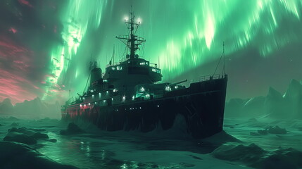 Fototapeta premium A nuclear-powered icebreaker against the backdrop _003