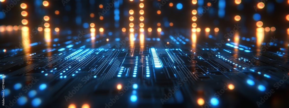 Leinwandbilder Futuristic circuit board pulsating with data flow in cyberspace
