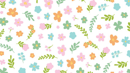 A pattern with simple cute small flowers, a seamless textured background of flowers. A spring, summer romantic flower garden with a floral pattern for your design. Floral pattern