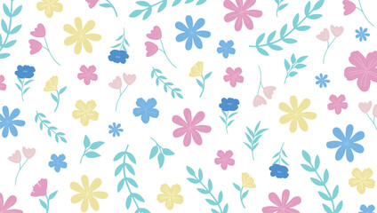A pattern with simple cute small flowers, a seamless textured background of flowers. A spring, summer romantic flower garden with a floral pattern for your design. Floral pattern