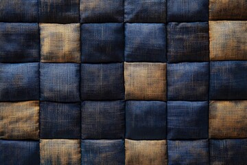 Fototapeta premium Brown caramel colored seamless natural cotton linen textile fabric texture pattern, with diamond quilted, rhombic stiching. stitched background