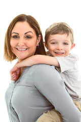 Mother and child son over white background
