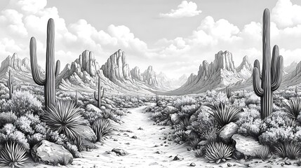 Dramatic desert peaks monochrome illustration design high resolution hd photo