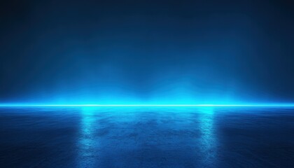Obraz premium Futuristic blue neon lights illuminating dark empty space