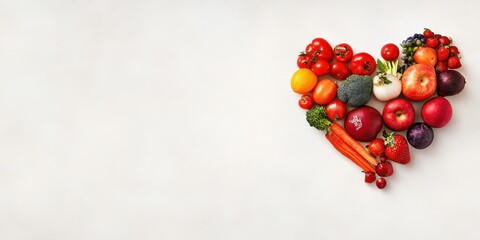 sustainable eating awareness, a lively postcard design with heart-shaped fruits and vegetables, celebrating ugly but edible produce soft watercolor background with text space