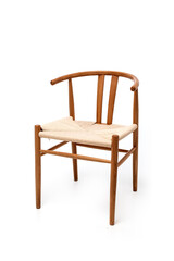 Minimalist wooden chair with a woven seat, isolated on a white background. Stylish and modern furniture design for interior decor and catalog use.