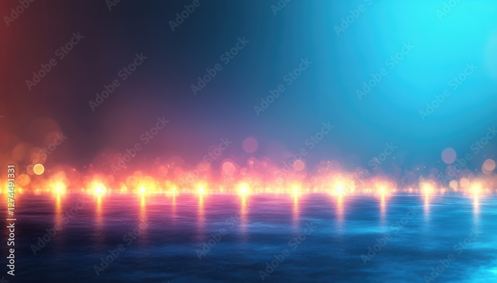Poster Abstract background with glowing particles floating over reflective surface