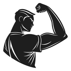 Black Silhouette of Flexed Bicep Symbolizing Power and Strength