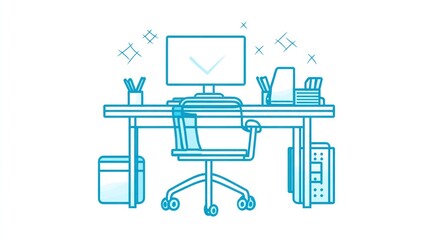 Organized workspace, computer, office, desk, productivity, success, clean, efficiency