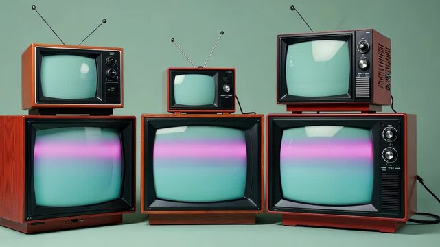 4k frame heaps of different retro TVs with interference