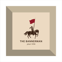Rider on Horse with Flag, vector art, logo design.