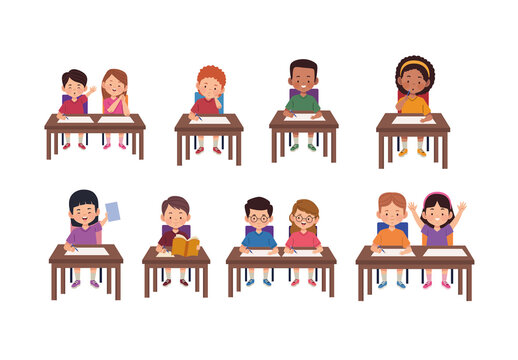 Colorful Student Drawing Classroom Activity. Learning Illustration Set