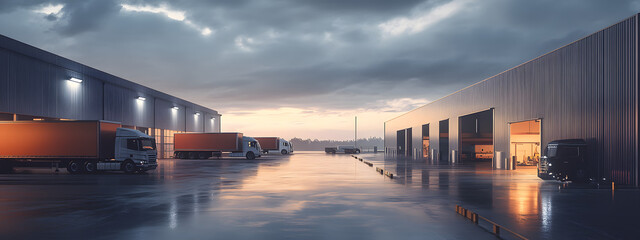 Fototapeta premium A modern warehouse with truck loading bays 