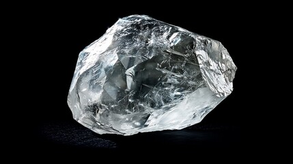 A Stunning Display of Nature's Masterpiece:  A Large, Raw, Clear Quartz Crystal on Black Background