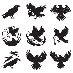 Silhouettes of wild birds in flight Raven Silhouette Pigeons Flying Silhouettes 6 Silhouettes – Birds